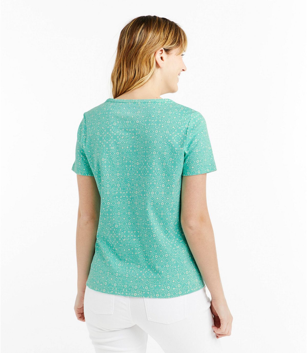 L.L.Bean Women's L.L.Bean Tee, Short-Sleeve Splitneck Henley Print