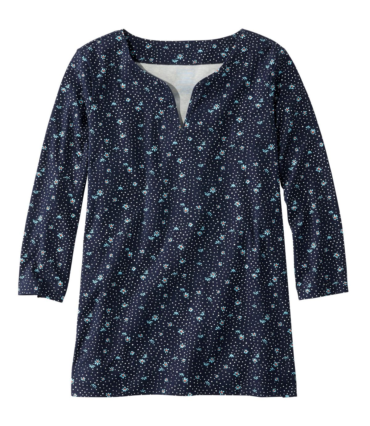 L.L.Bean Women's Pima Cotton Tunic, Three-Quarter-Sleeve Splitneck Print