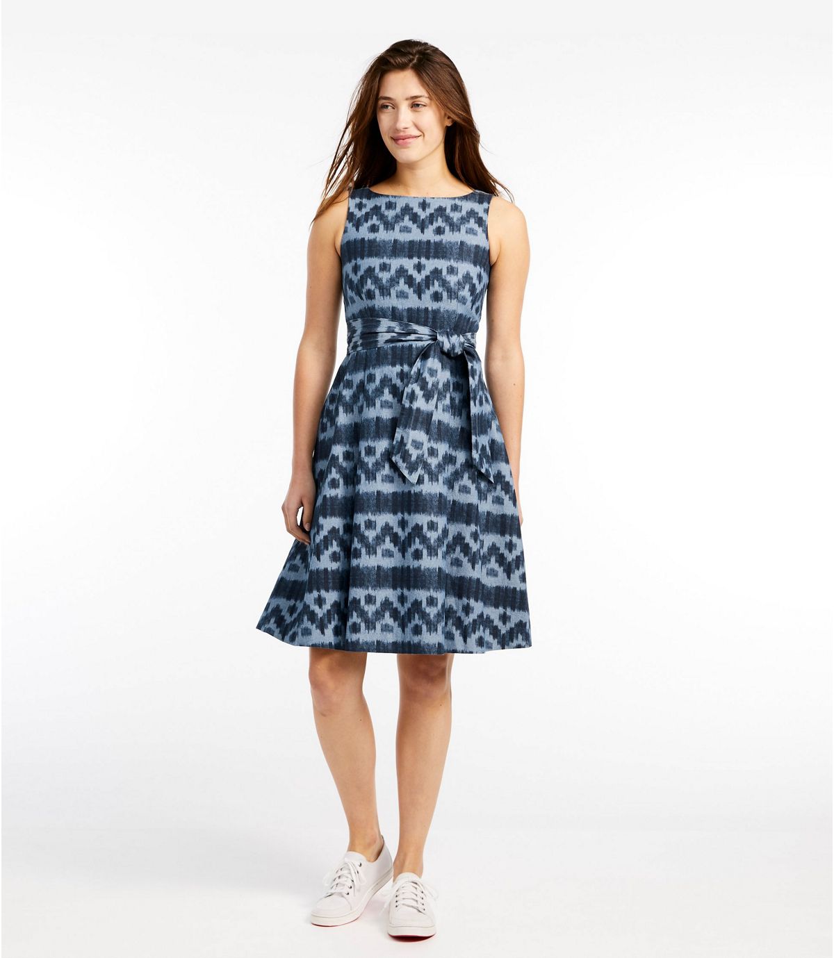 L.L.Bean Women's Signature Chambray Dress, Ikat Print