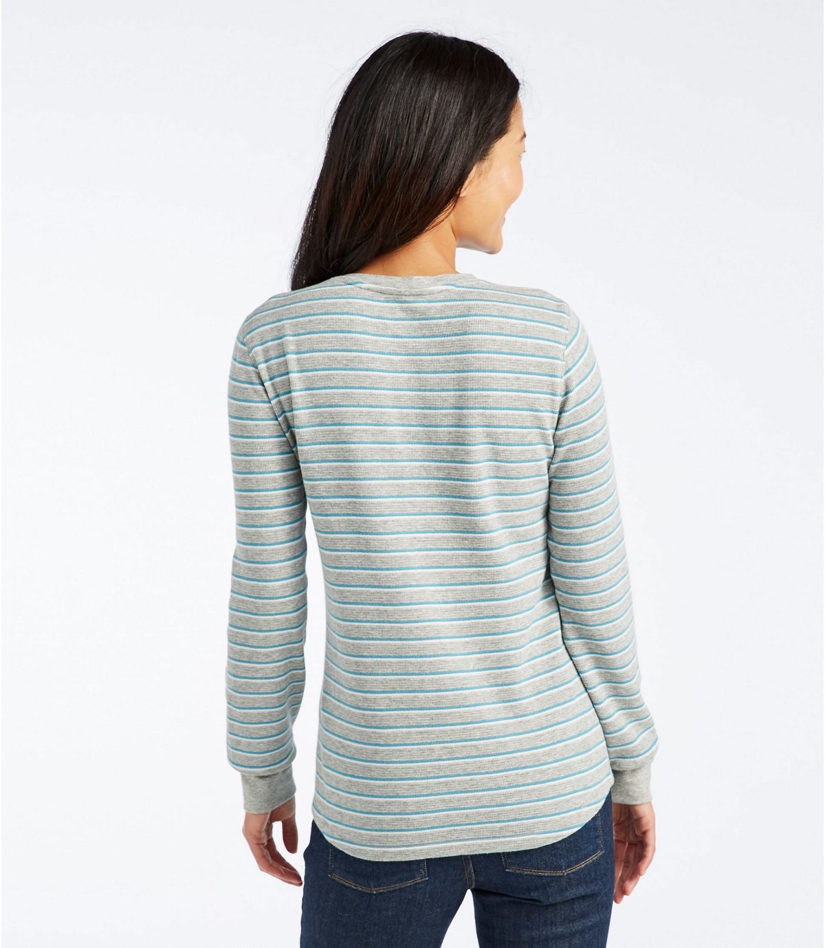 L.L.Bean Women's Waffle Knit Henley, Stripe