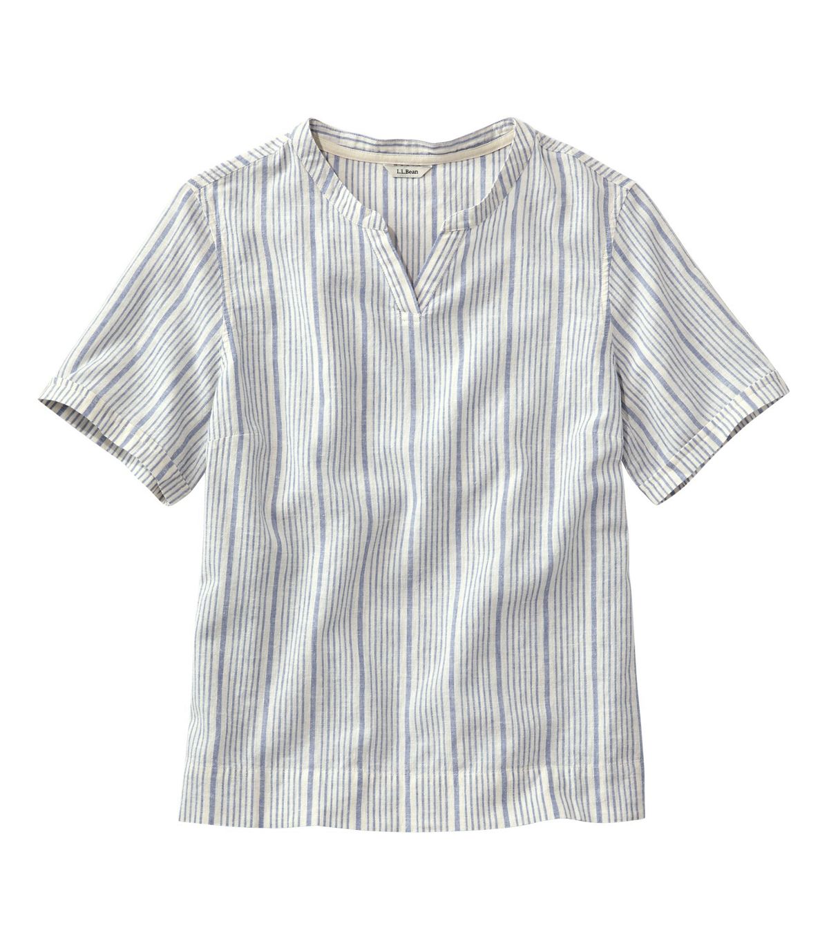 L.L.Bean Women's Textured Linen/Cotton Shirt, Short-Sleeve Stripe