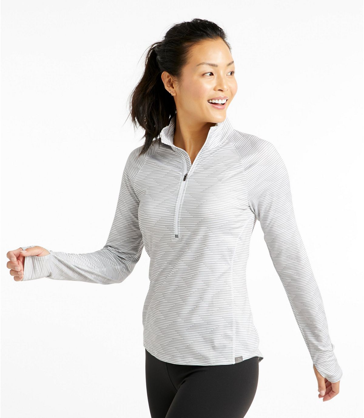 L.L.Bean Women's Multisport Tech Tee, Quarter-Zip Long-Sleeve Print