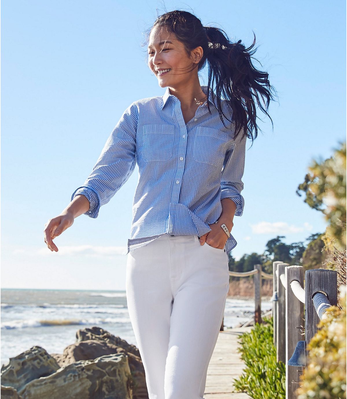 L.L.Bean Women's Vacationland Seersucker Shirt, Long-Sleeve