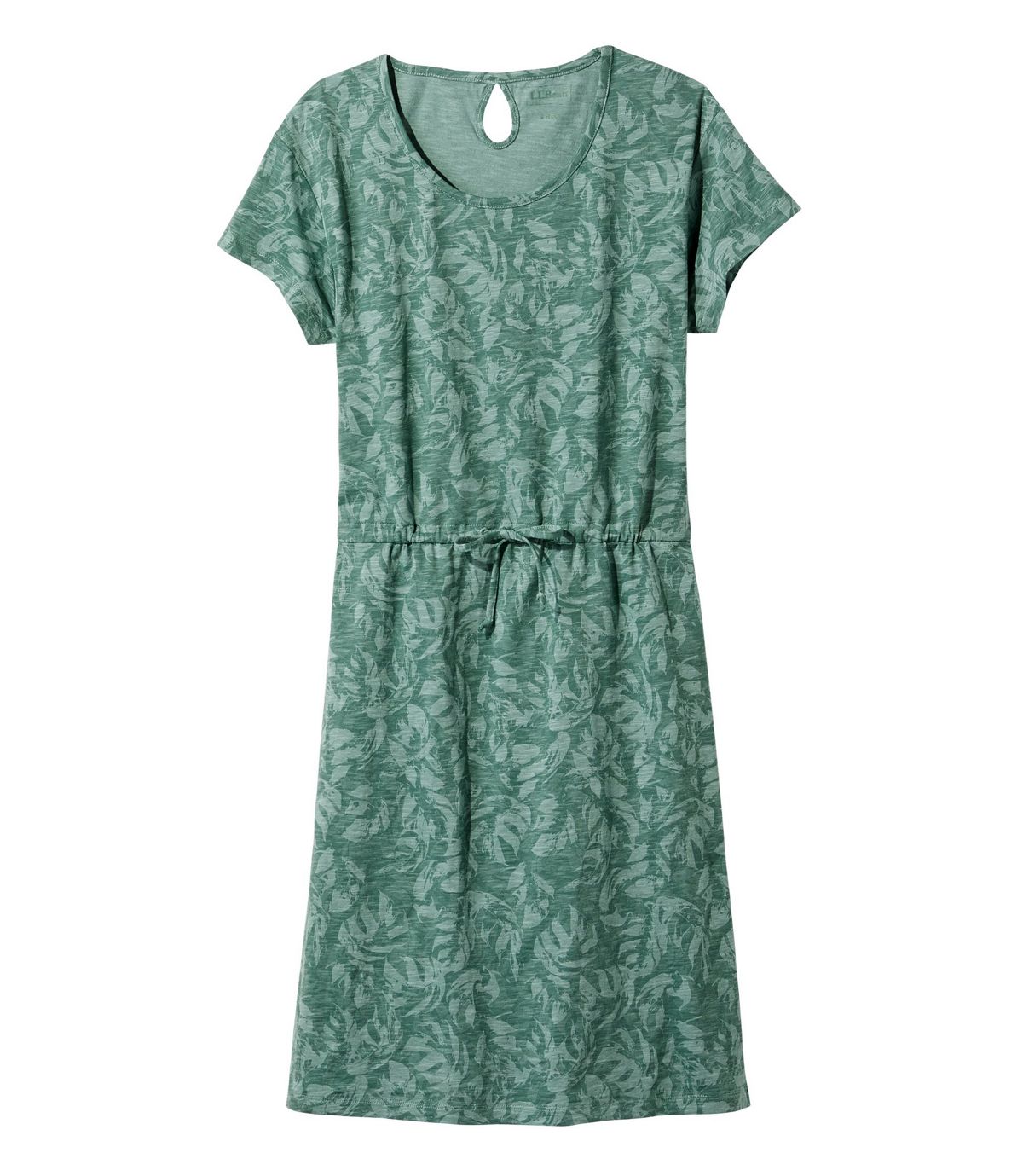 L.L.Bean Women's Cotton/Tencel Slub Dress, Short-Sleeve Tie-Front Print