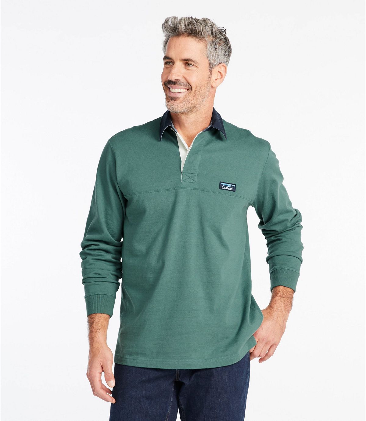 L.L.Bean Men's Lakewashed® Rugby, Traditional Fit Long-Sleeve Solid