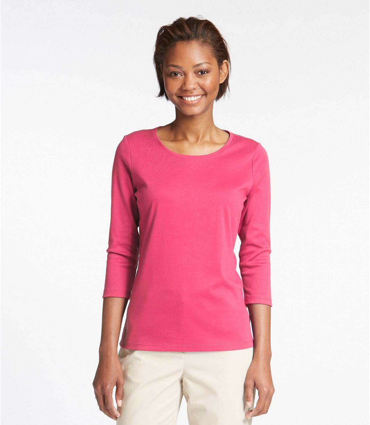 L.L.Bean Women's Pima Cotton Shaped Tee, Three-Quarter-Sleeve Jewelneck