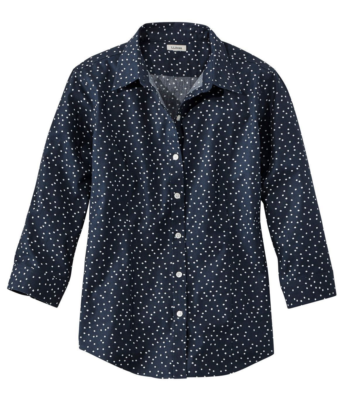 L.L.Bean Wrinkle-Free Pinpoint Oxford Shirt, Three-Quarter-Sleeve Print