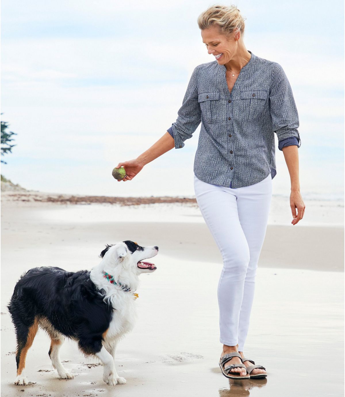 L.L.Bean Women's Soft Cotton Crinkle Shirt, Roll-Tab Print