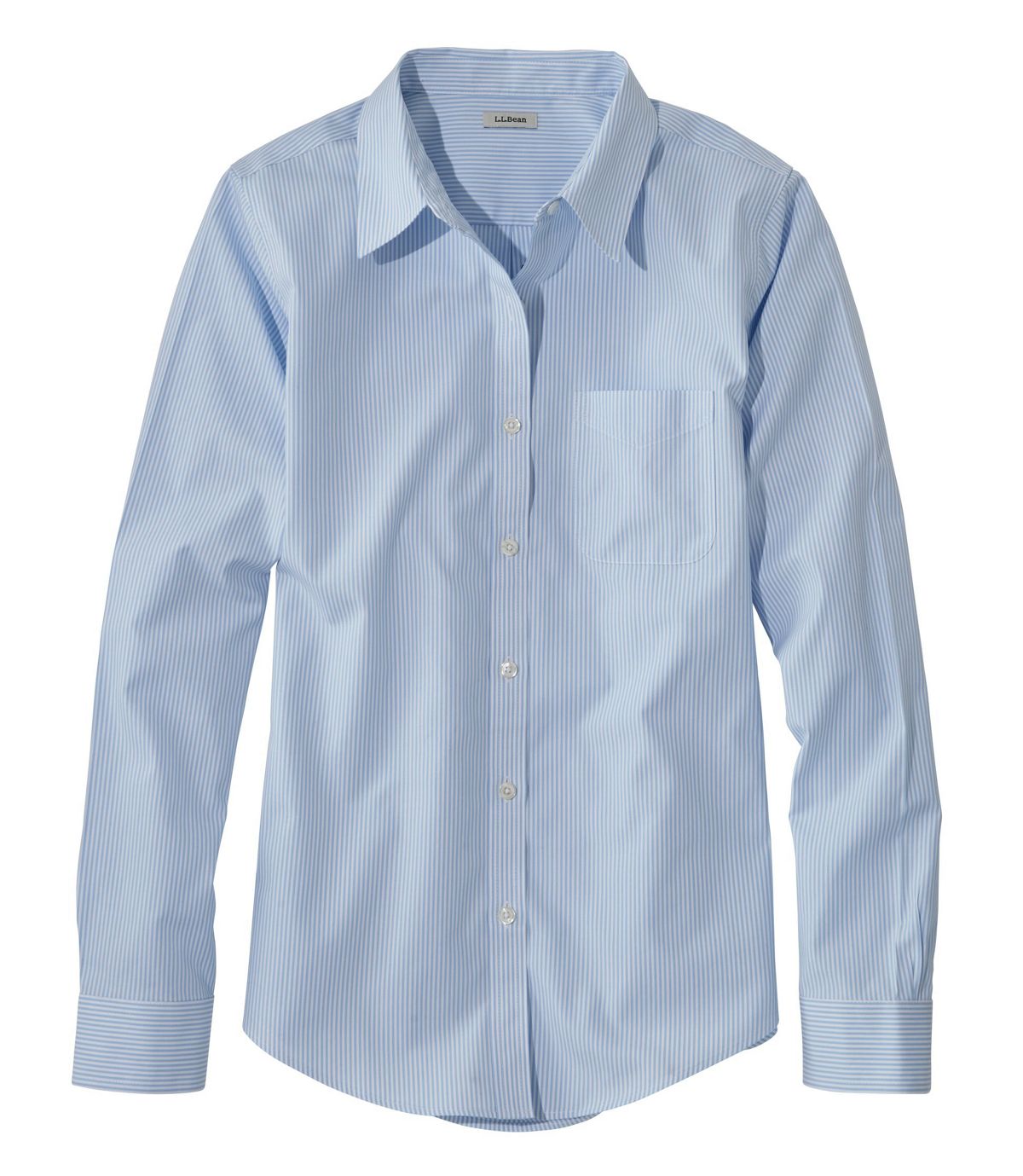 L.L.Bean Women's Wrinkle-Free Pinpoint Oxford Shirt, Long-Sleeve Relaxed Fit Stripe