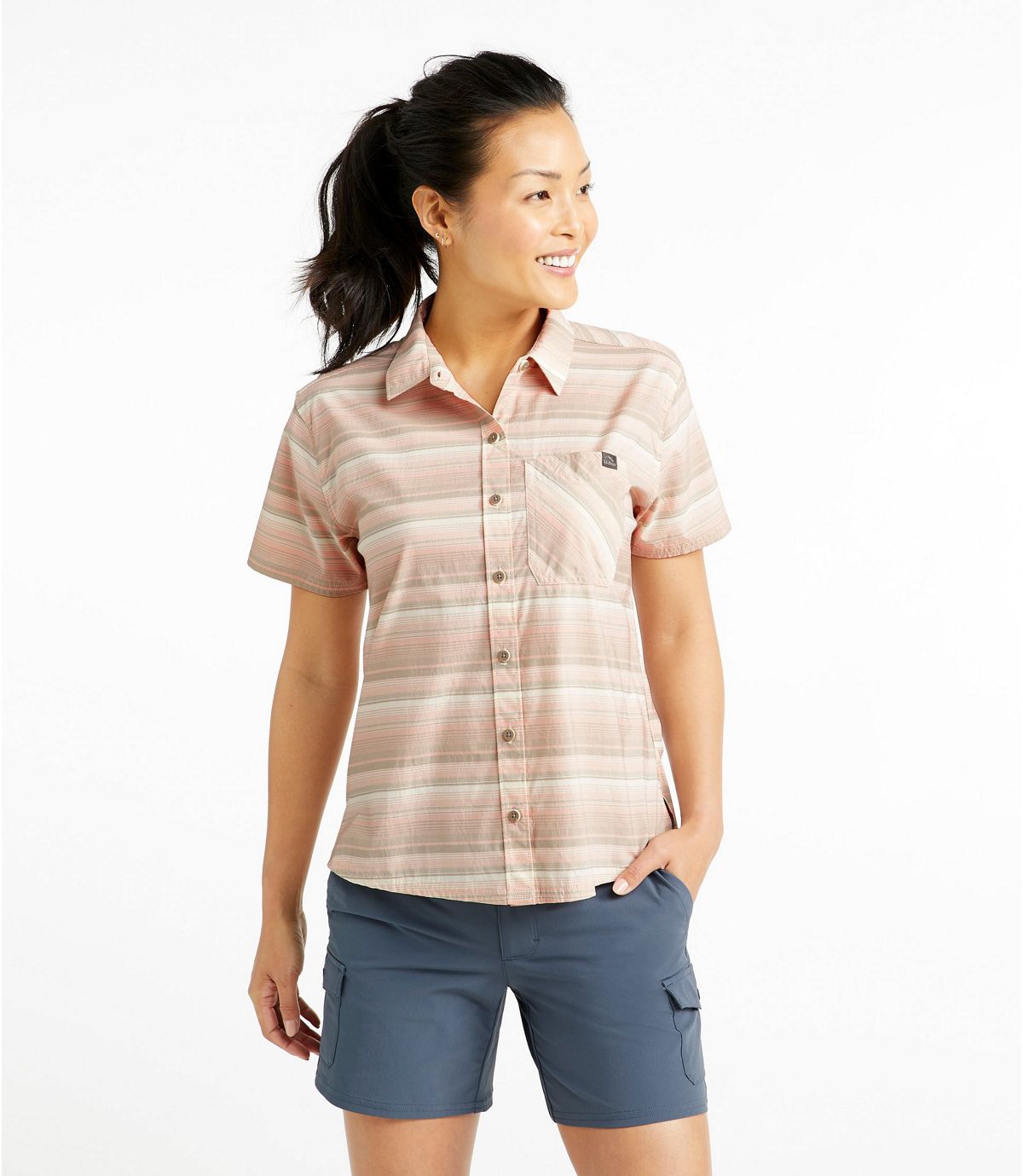 L.L.Bean Women's Beach Cruiser Summer Shirt, Short-Sleeve, Stripe