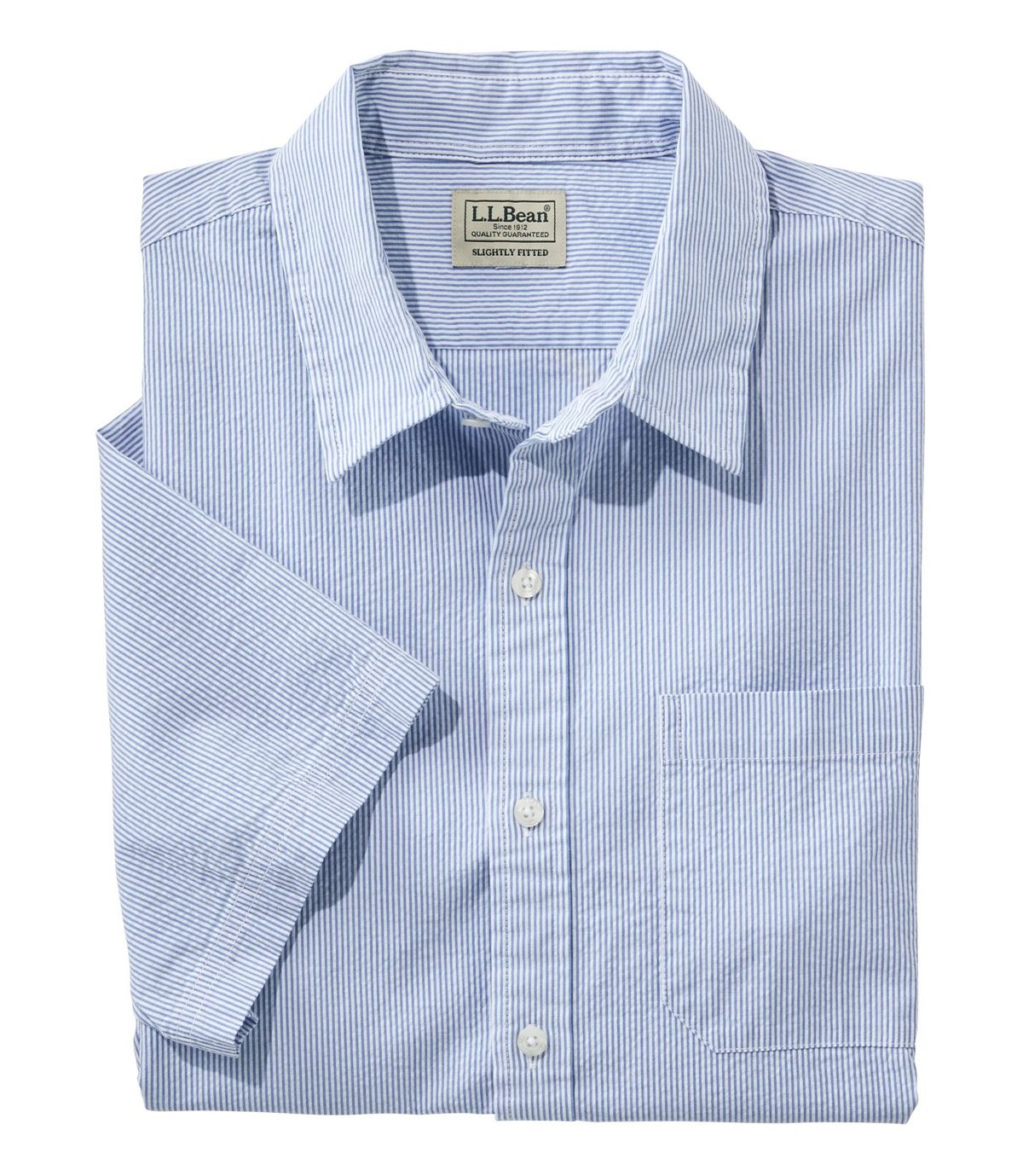 L.L.Bean Men's Organic Seersucker Shirt, Short-Sleeve, Slightly Fitted, Stripe