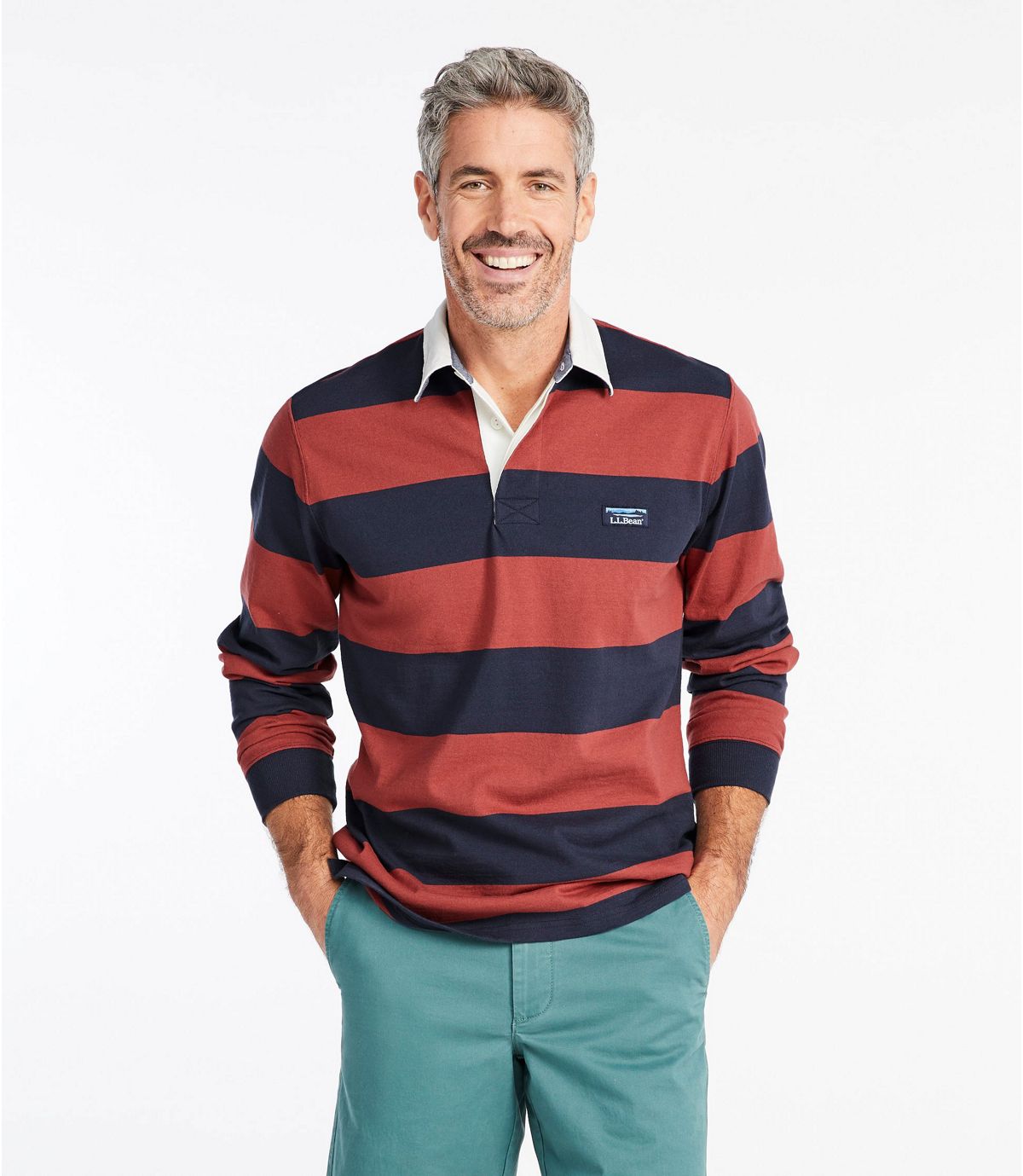L.L.Bean Men's Lakewashed® Rugby, Traditional Fit Long-Sleeve Stripe