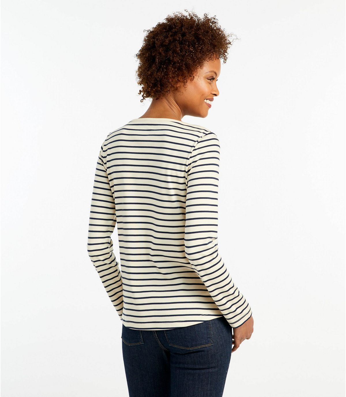 L.L.Bean Women's Pima Cotton Shaped Tee, Long-Sleeve Boatneck Stripe