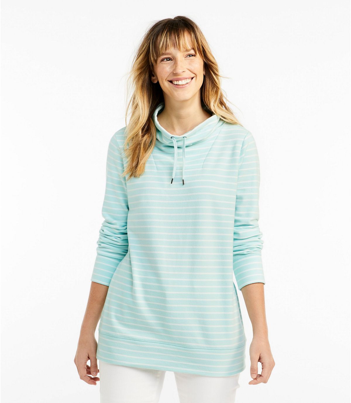 L.L.Bean Women's Ultrasoft Sweats Funnelneck Pullover, Stripe