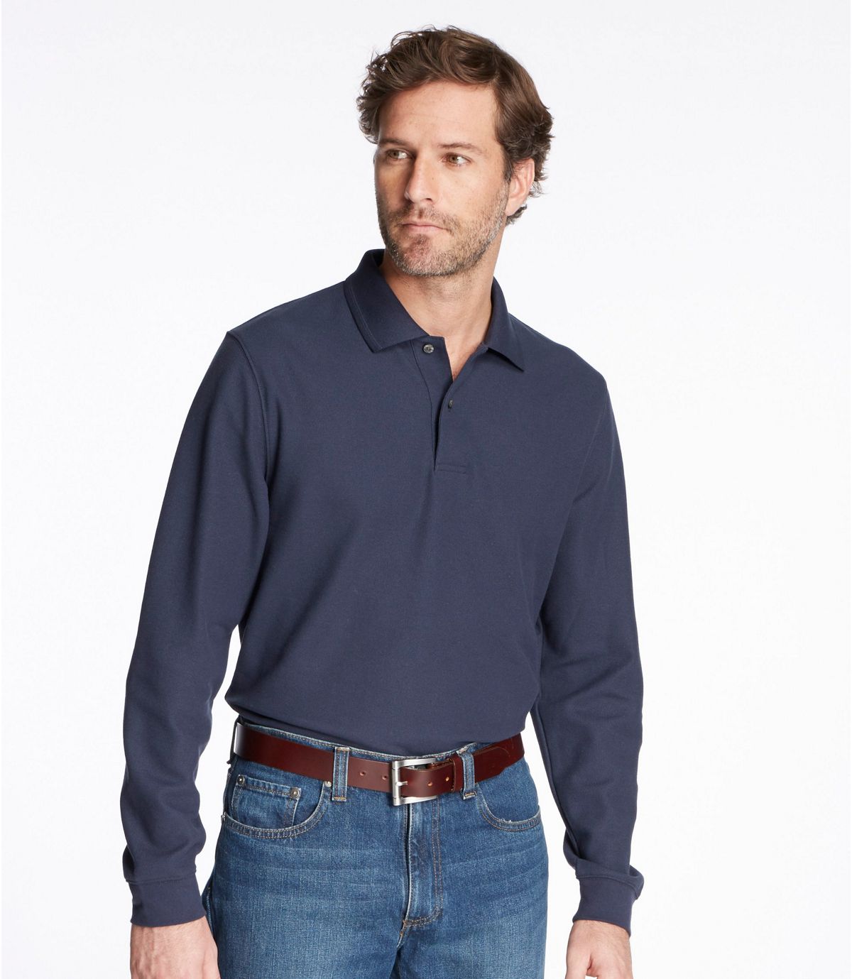 L.L.Bean Men's Premium Double L® Polo, Long-Sleeve Without Pocket