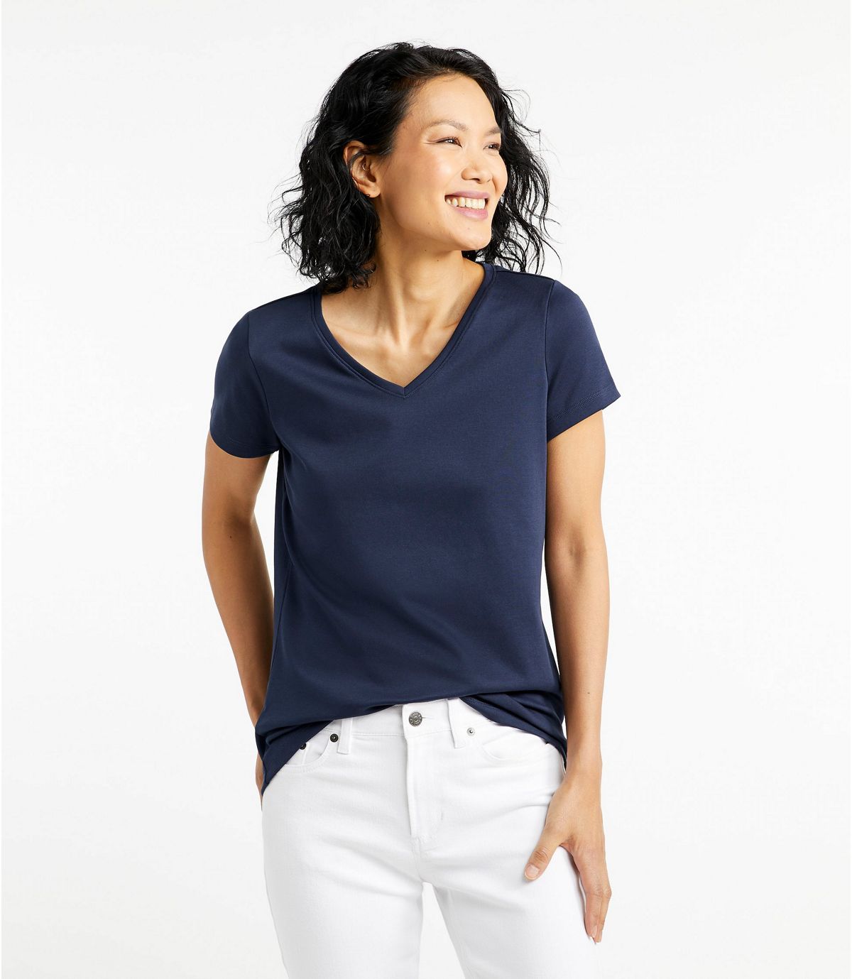 L.L.Bean Pima Cotton Shaped V-Neck, Short-Sleeve
