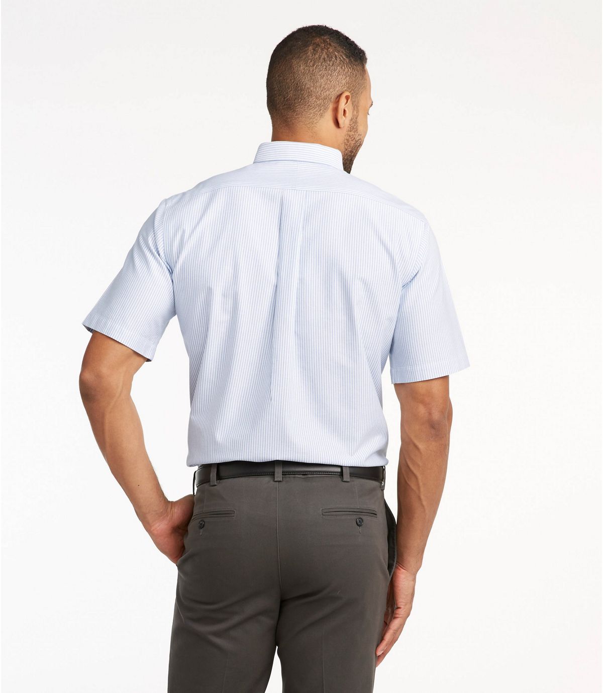 L.L.Bean Men's Wrinkle-Free Classic Oxford Cloth Shirt, Traditional Fit Short-Sleeve University Stripe