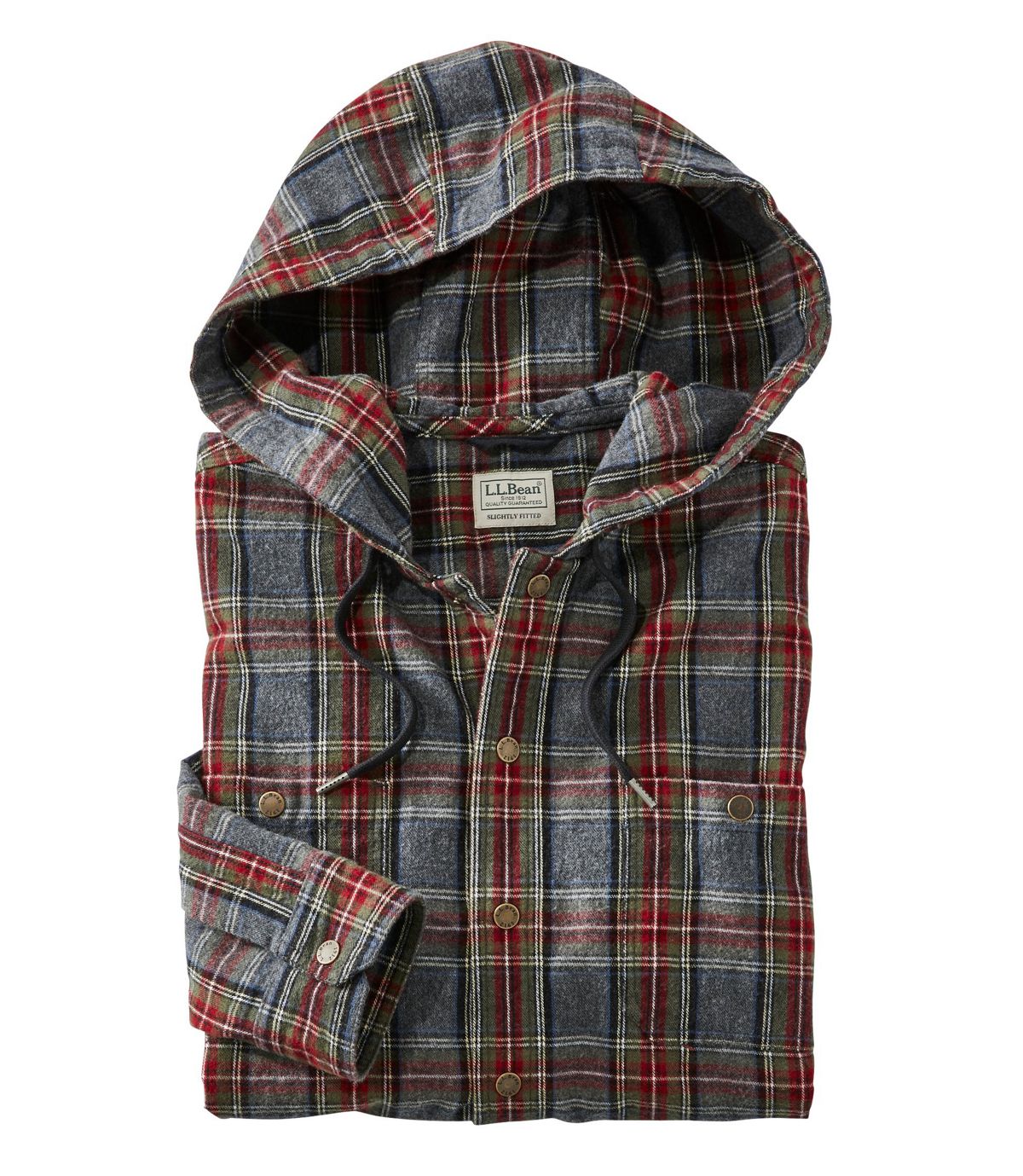 L.L.Bean Scotch Plaid Flannel Hooded Shirt, Slightly Fitted