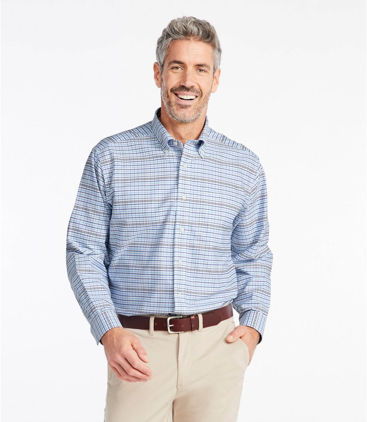 L.L.Bean Men's Wrinkle-Free Classic Oxford Cloth Shirt, Long-Sleeve Plaid, Traditional Fit