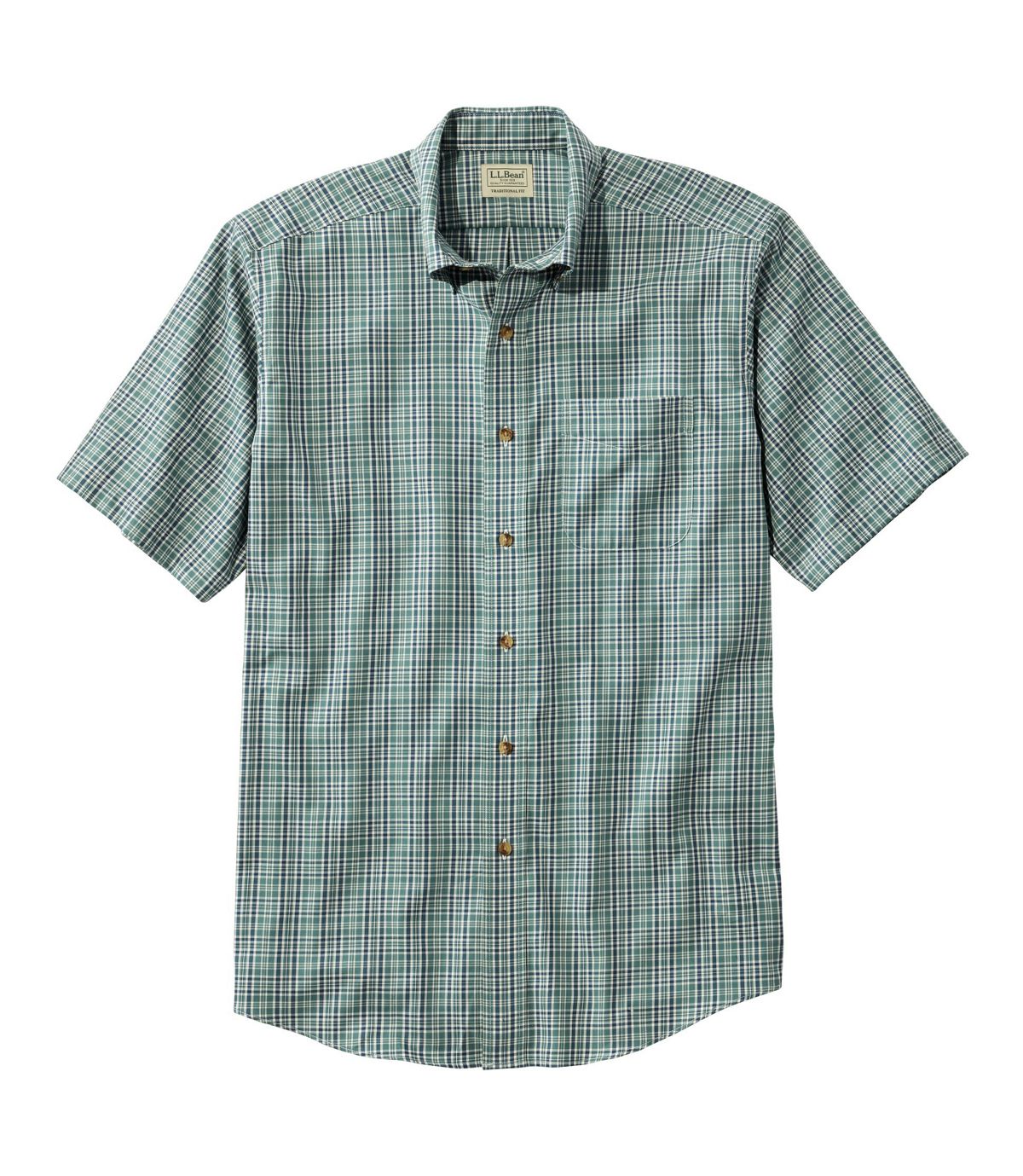 L.L.Bean Men's Wrinkle-Free Twill Sport Shirt, Traditional Fit Short-Sleeve Plaid