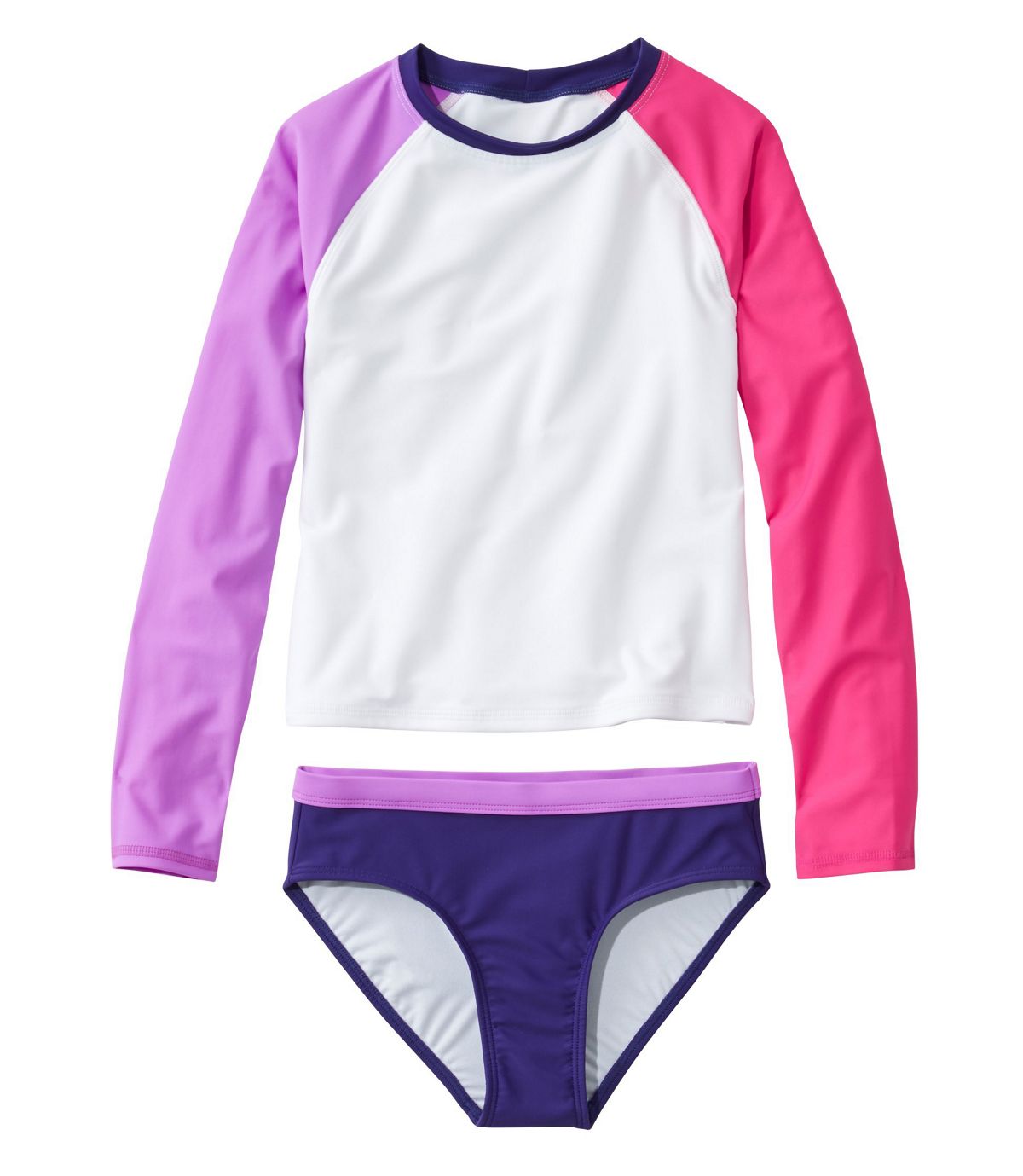 L.L.Bean Girls' Rash Guard Swimsuit, Two-Piece, Colorblock
