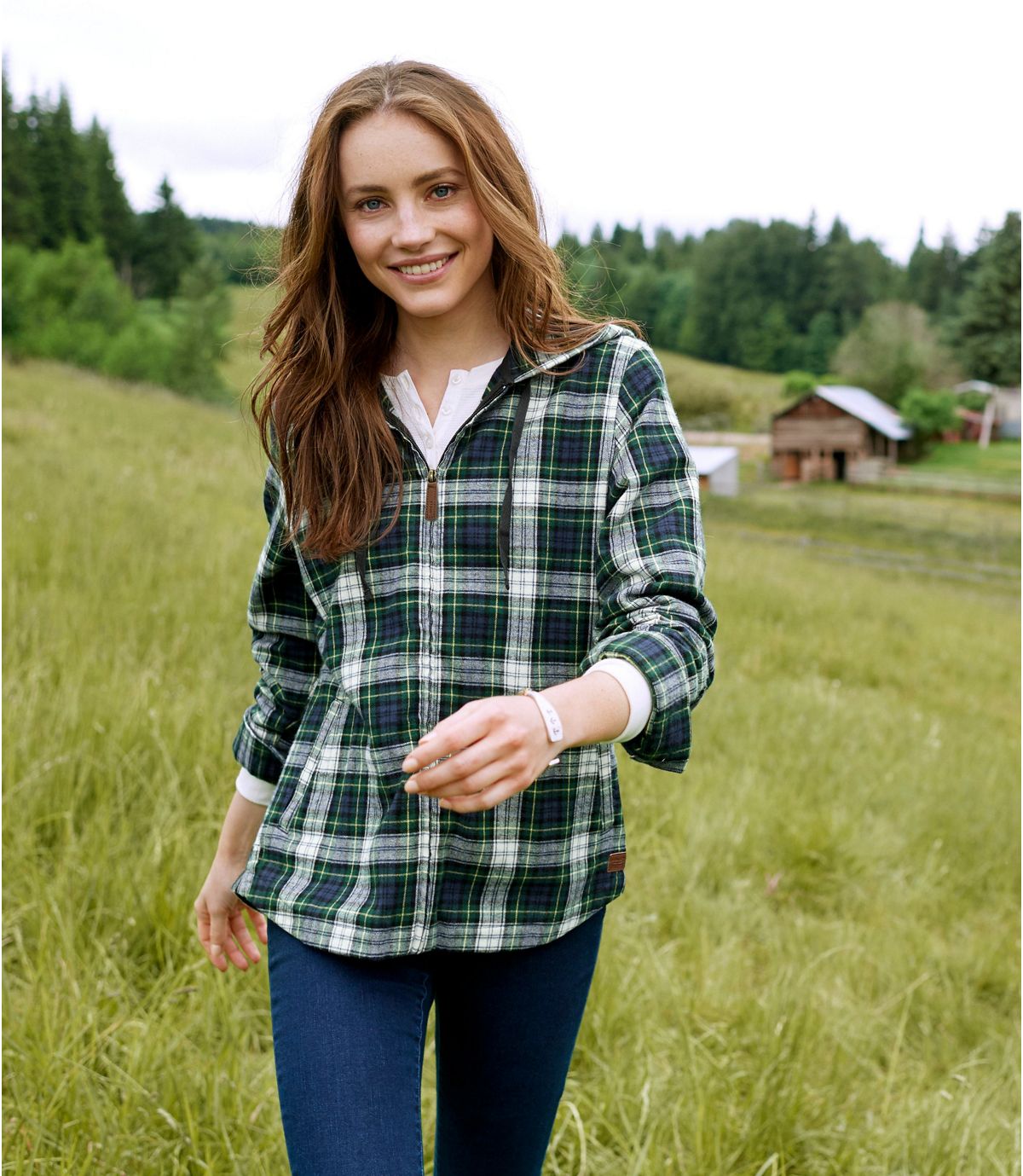 L.L.Bean Women's Scotch Plaid Flannel Shirt, Relaxed Zip Hoodie