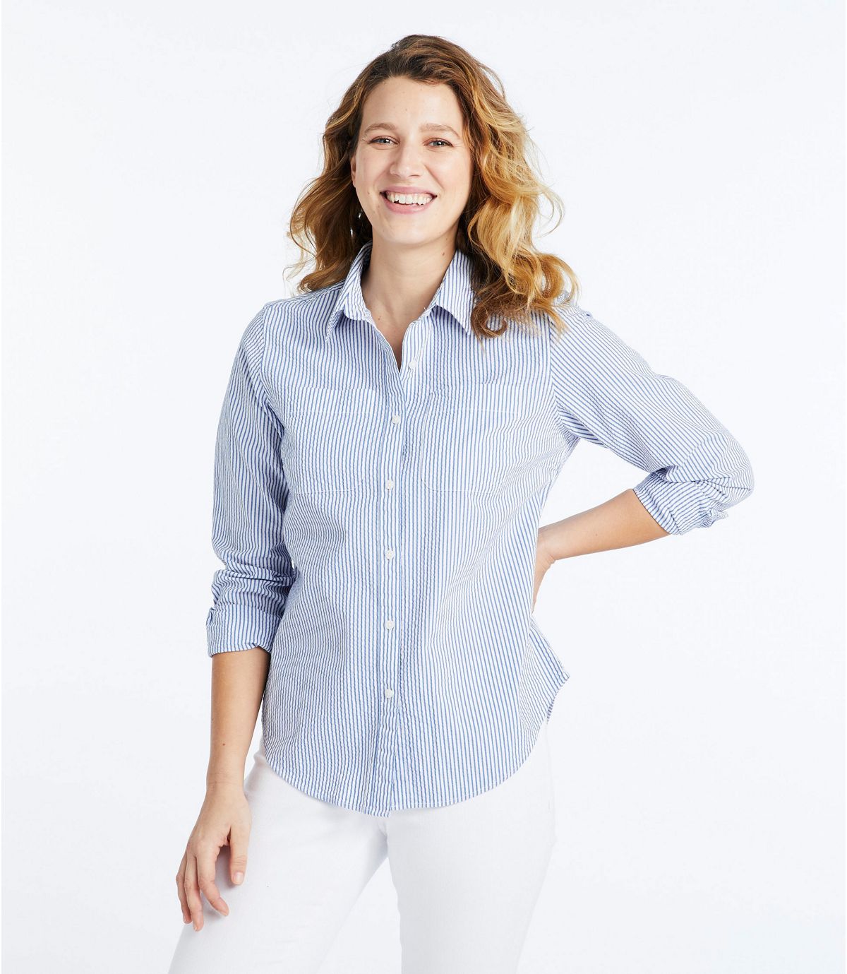 L.L.Bean Women's Vacationland Seersucker Shirt, Long-Sleeve