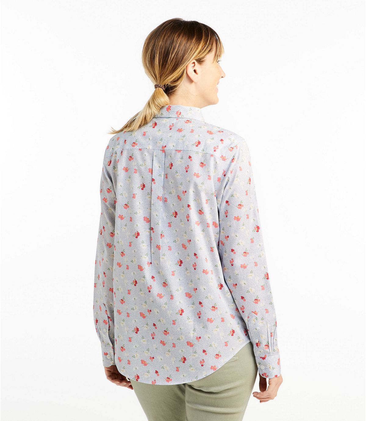 L.L.Bean Women's Wrinkle-Free Pinpoint Oxford Shirt, Relaxed Fit Long-Sleeve Print
