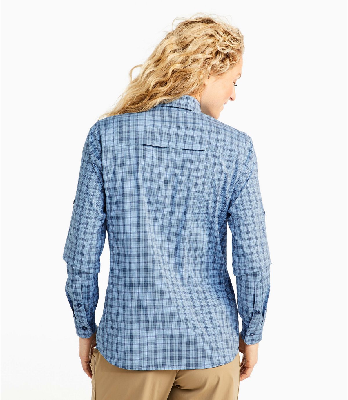 L.L.Bean Women's Tropicwear Pro Stretch Shirt, Long-Sleeve Plaid