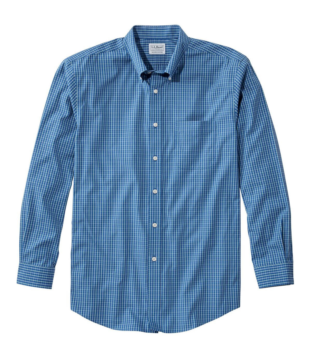 L.L.Bean Men's Wrinkle-Free Pinpoint Oxford Shirt, Slightly Fitted Tattersall