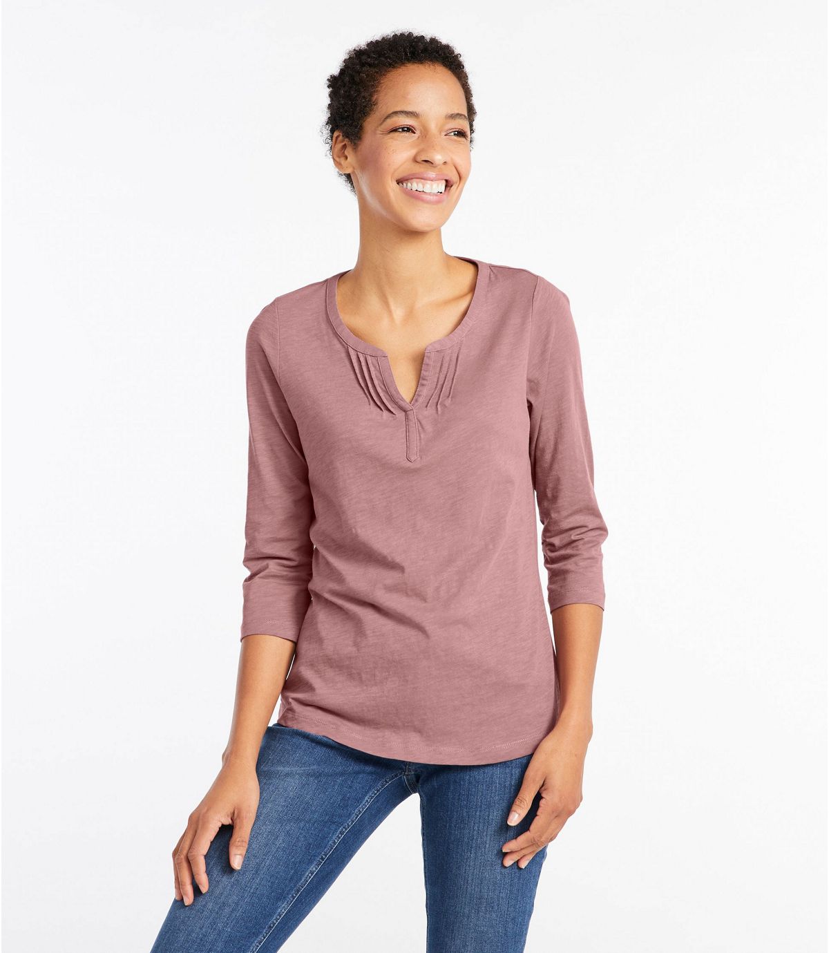L.L.Bean Women's Organic Cotton Splitneck Tee, Three-Quarter Sleeve