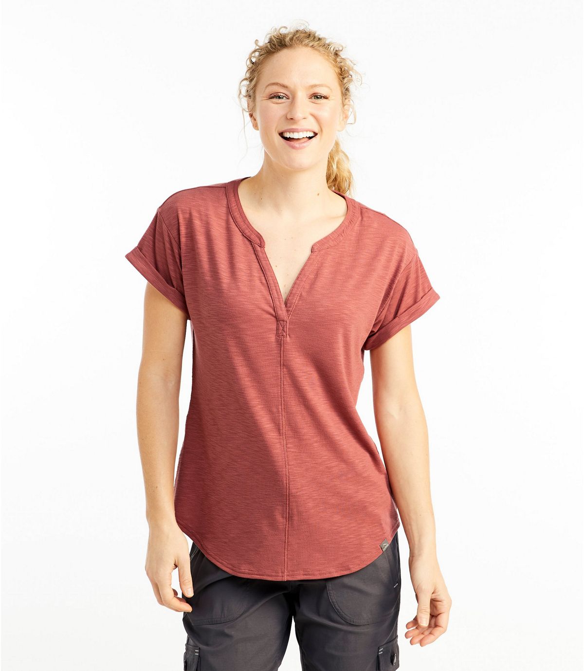L.L.Bean Women's Streamside Tee, Short-Sleeve Splitneck