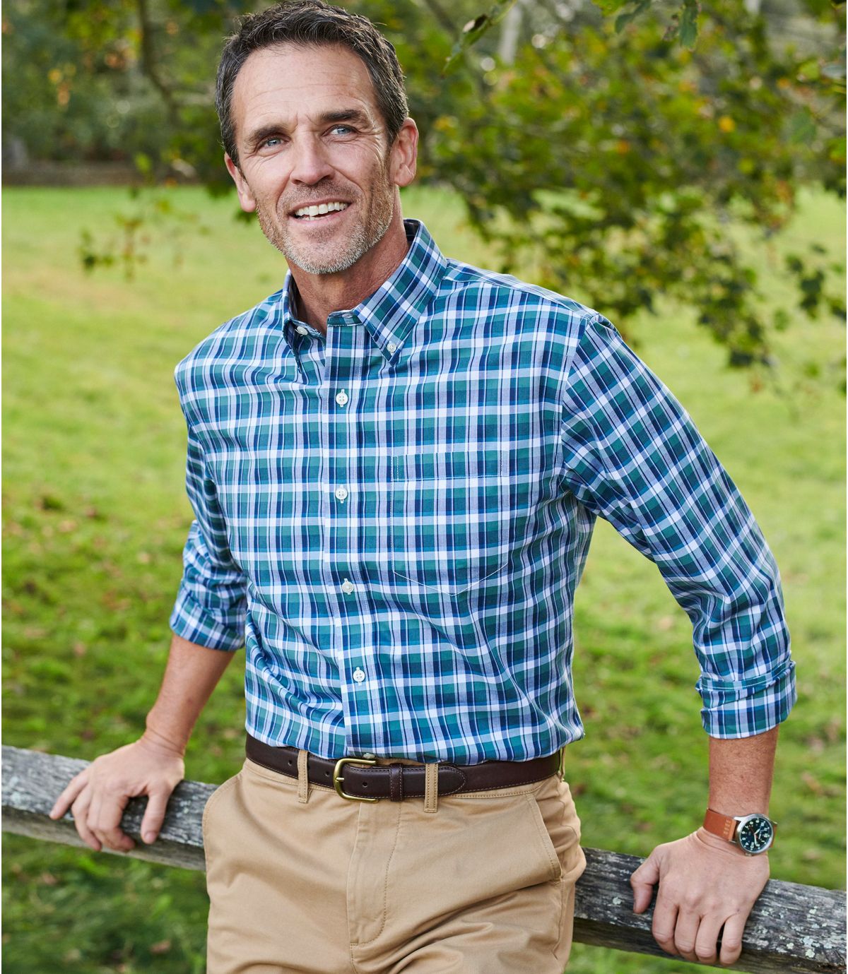 L.L.Bean Men's Wrinkle-Free Kennebunk Sport Shirt, Slightly Fitted Check