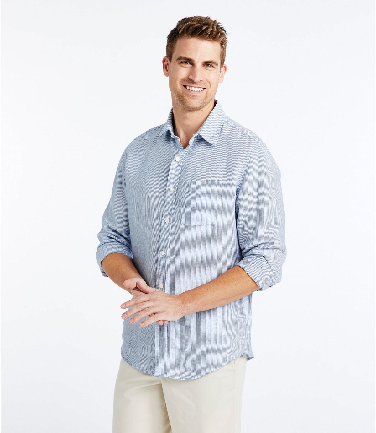 L.L.Bean Men's L.L.Bean Linen Shirt, Slightly Fitted Long-Sleeve Stripe