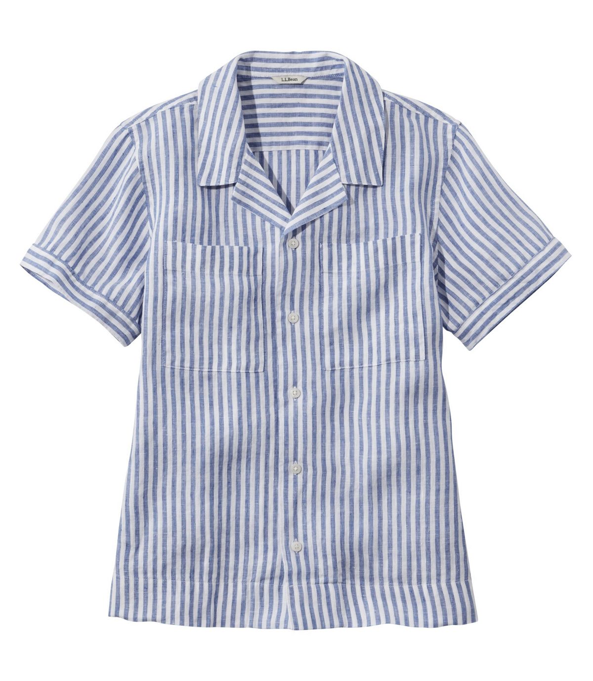 L.L.Bean Women's Premium Washable Linen Camp Shirt, Short-Sleeve Stripe
