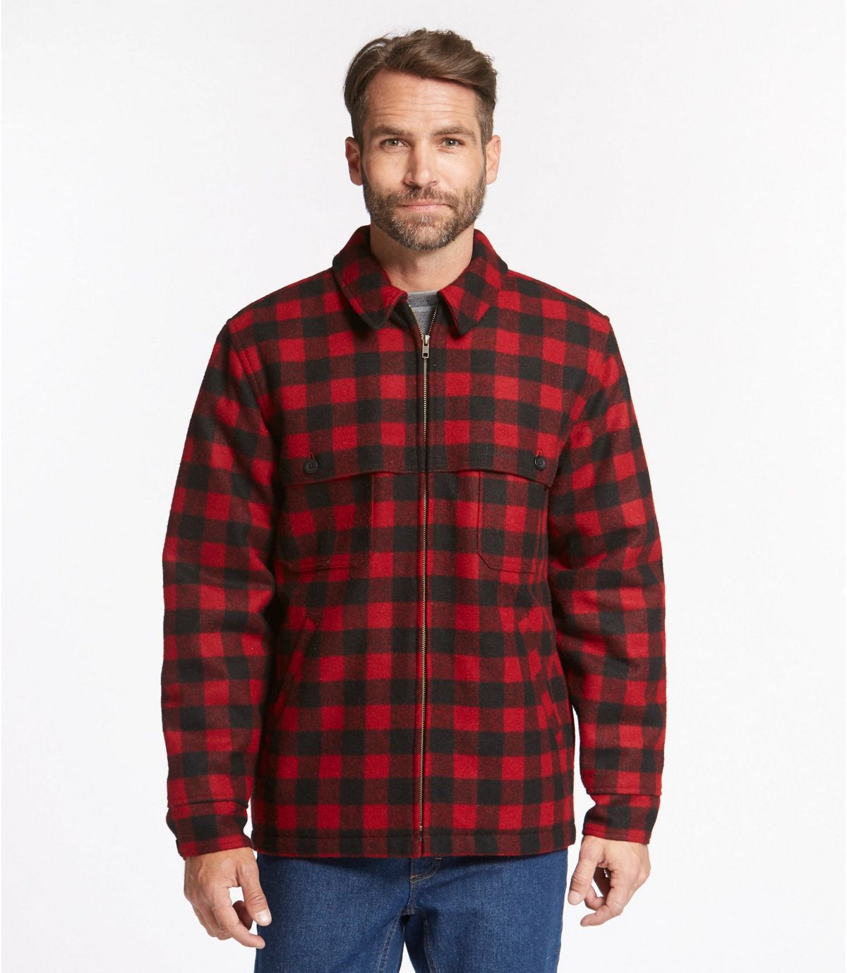 L.L.Bean Men's Maine Guide Zip-Front Jac-Shirt with PrimaLoft, Plaid