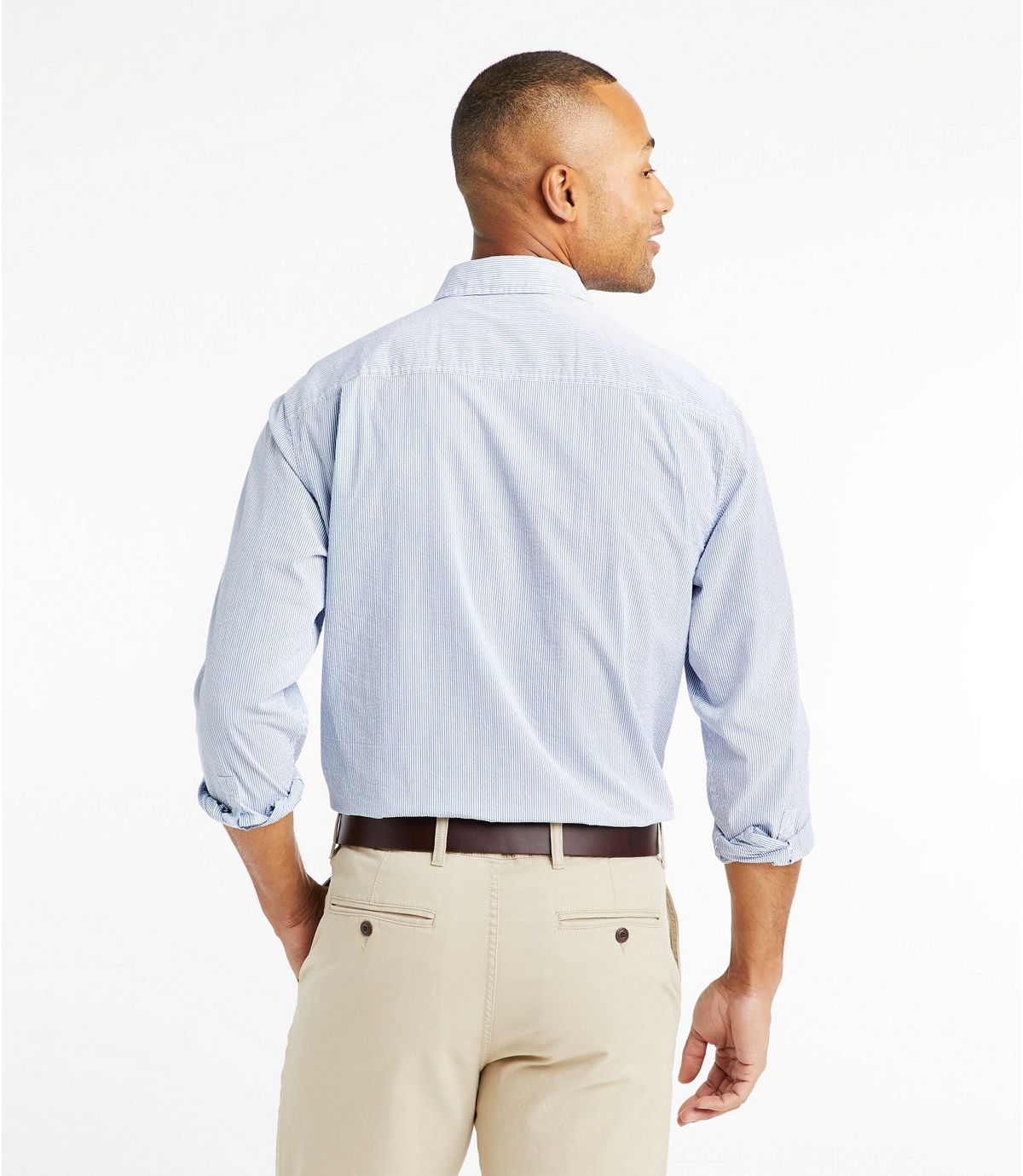 L.L.Bean Men's Organic Cotton Seersucker Shirt, Long-Sleeve, Traditional Fit, Stripe