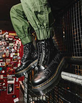 Sinclair Zebra Emboss Smooth Leather Platform Boots,WOMEN'S PLATFORMS,no.120