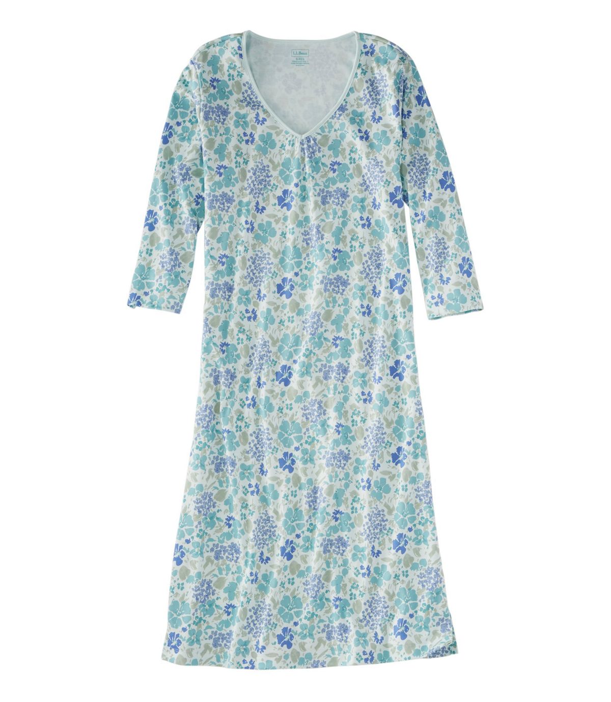 L.L.Bean Supima Nightgown, V-Neck Three-Quarter-Sleeve Print