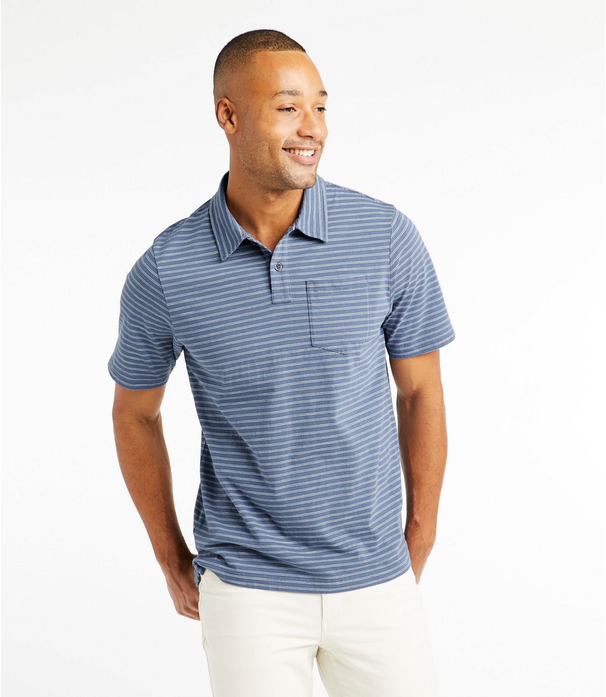L.L.Bean Men's Lakewashed Organic Cotton Polo, Short-Sleeve Stripe