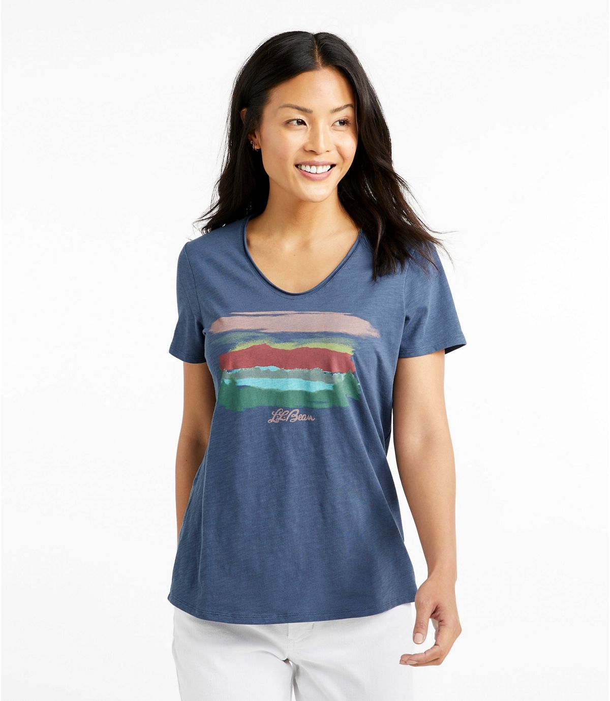L.L.Bean Women's Organic Cotton Tee, V-Neck Short-Sleeve Graphic