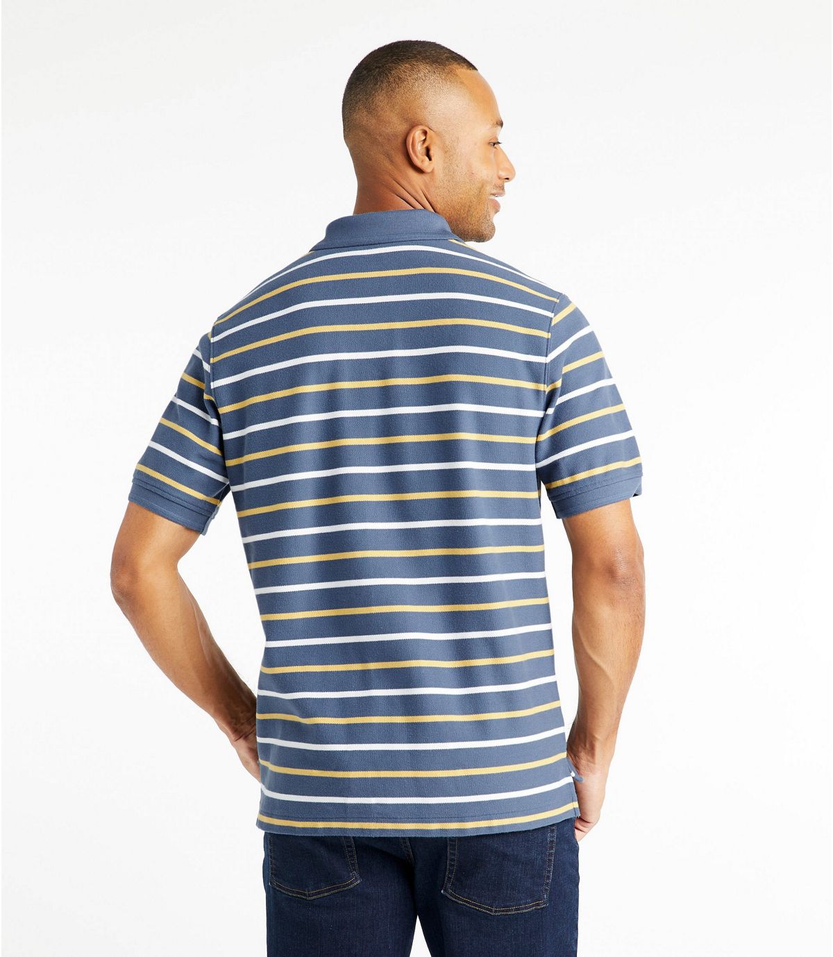 L.L.Bean Men's Premium Double L® Polo, Banded Short-Sleeve Without Pocket Stripe