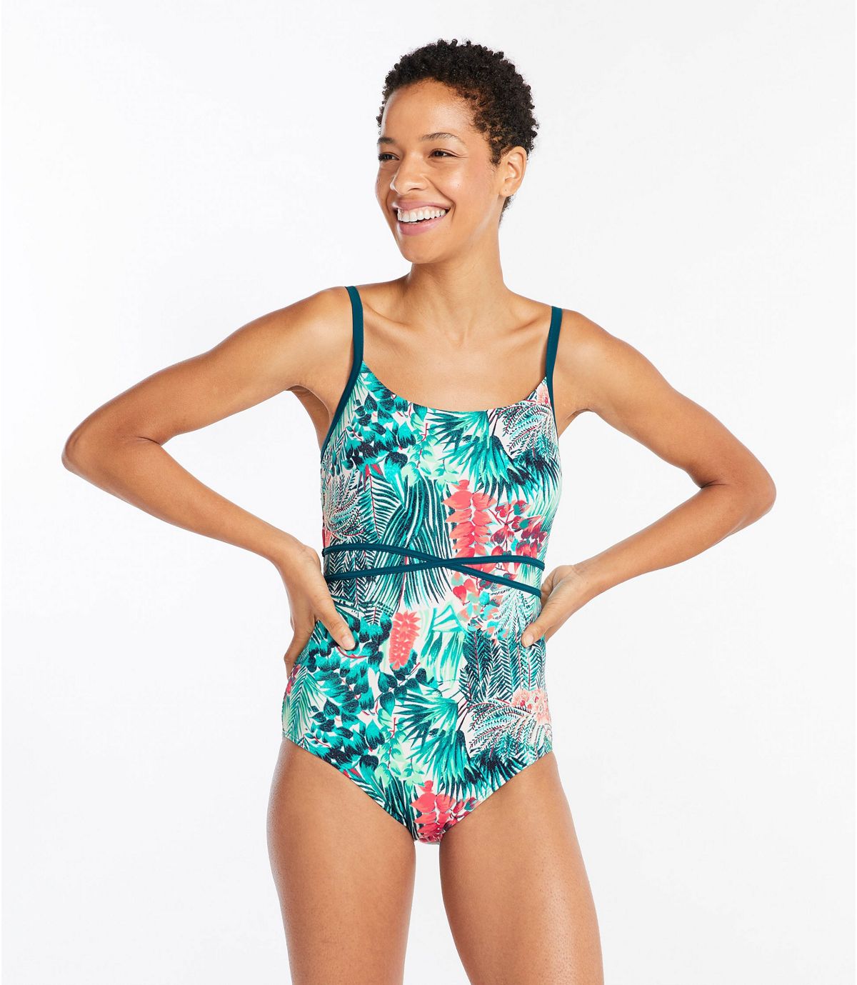 L.L.Bean Saltwater Essentials Swimwear, Scoopneck Tanksuit, Print