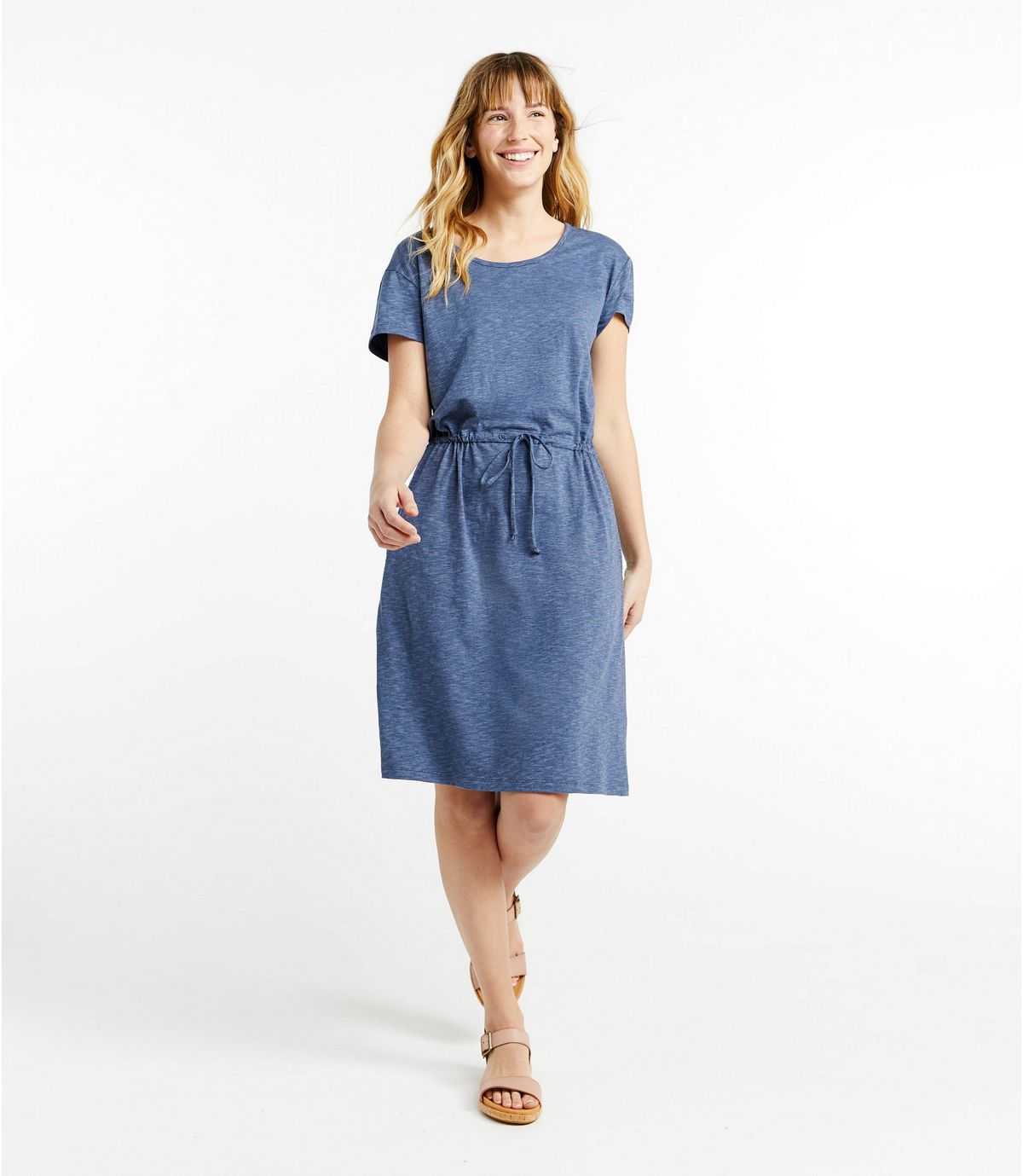 L.L.Bean Women's Cotton/Tencel Slub Dress, Short-Sleeve Tie-Front