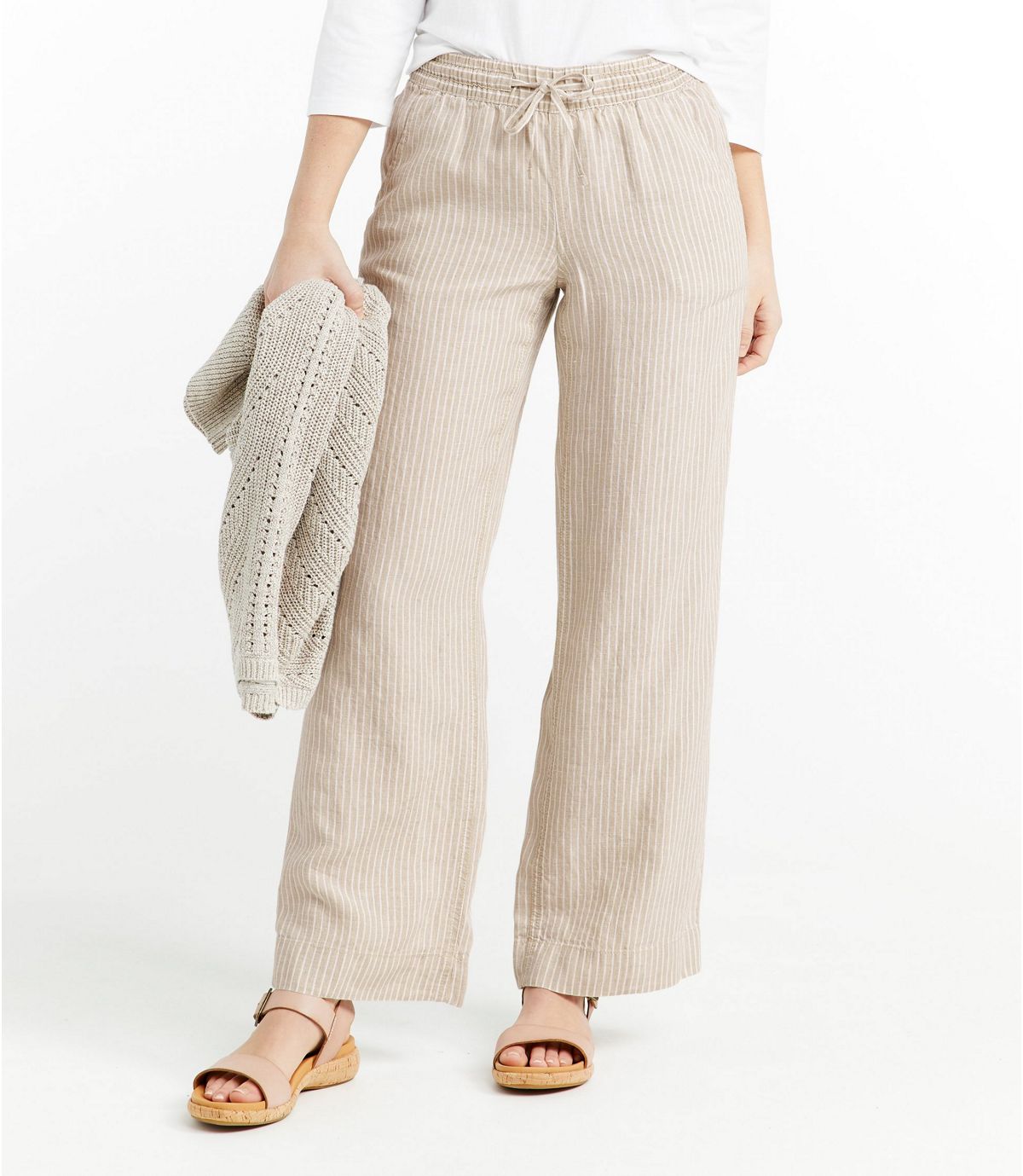 L.L.Bean Women's Premium Washable Linen Pull-On Pants, Stripe