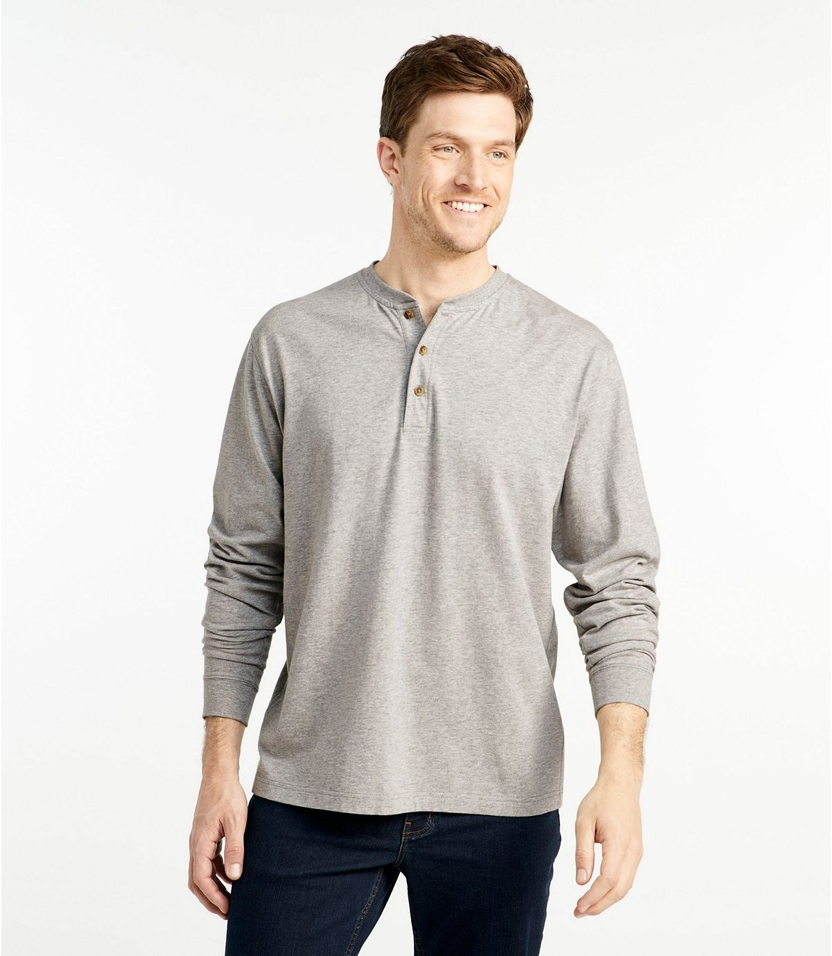 L.L.Bean Men's Carefree Unshrinkable Tee, Traditional Fit, Long-Sleeve Henley