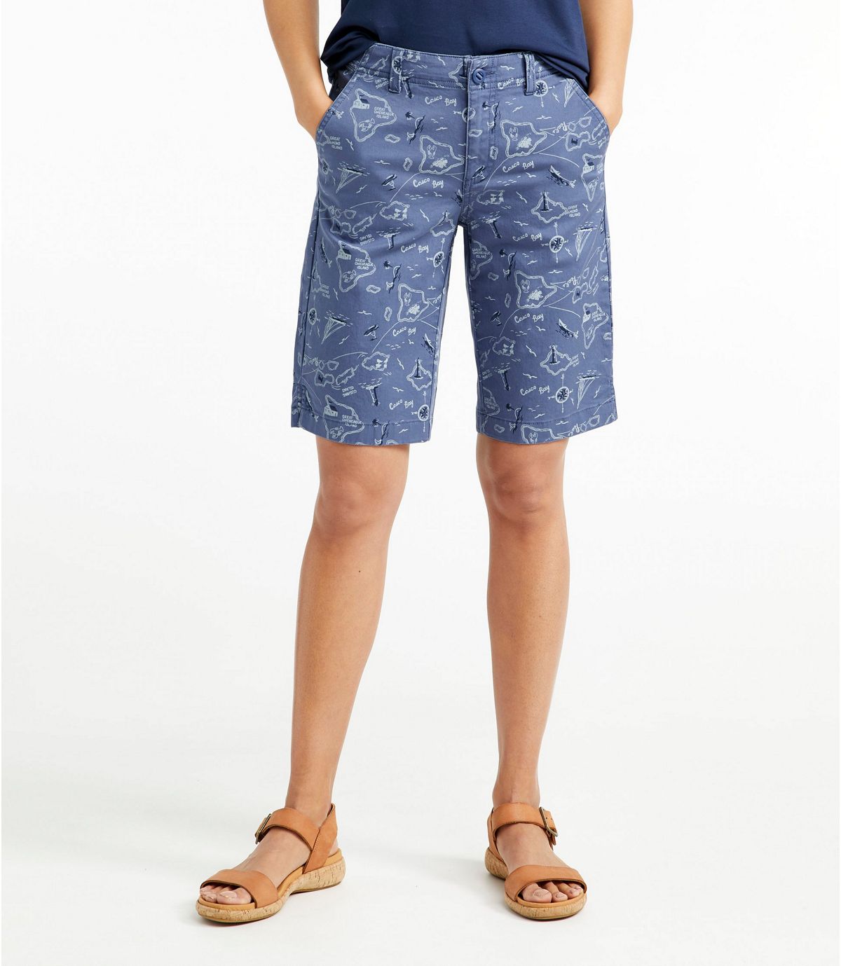 L.L.Bean Women's Lakewashed Chino Shorts, Bermuda Print