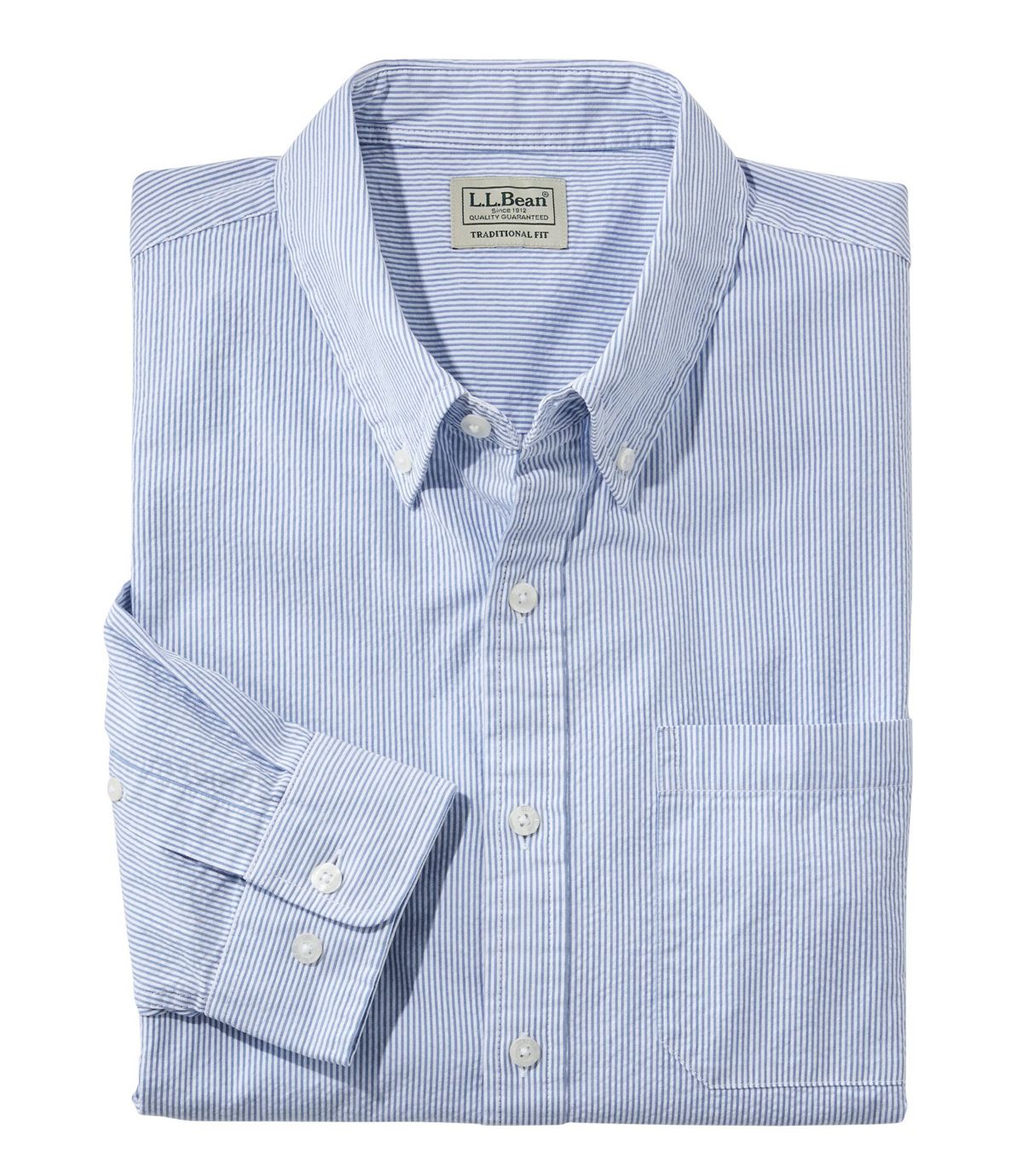 L.L.Bean Men's Organic Cotton Seersucker Shirt, Long-Sleeve, Traditional Fit, Stripe