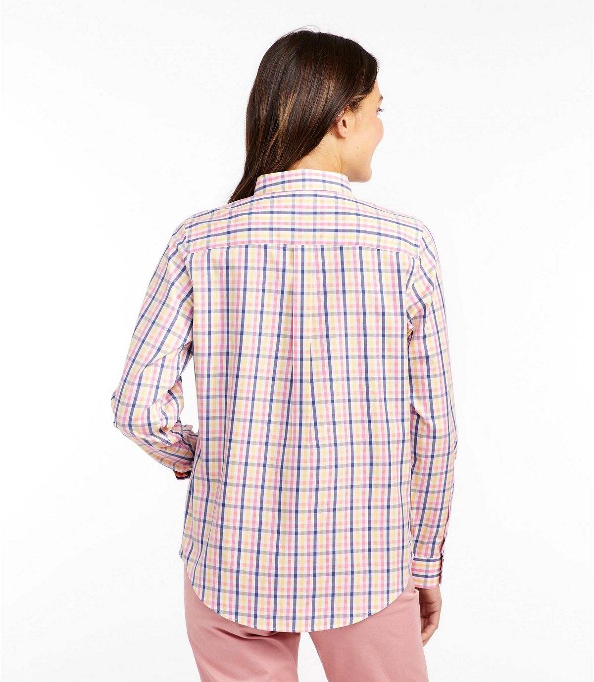 L.L.Bean Women's Wrinkle-Free Pinpoint Oxford Shirt, Long-Sleeve Relaxed Fit Plaid
