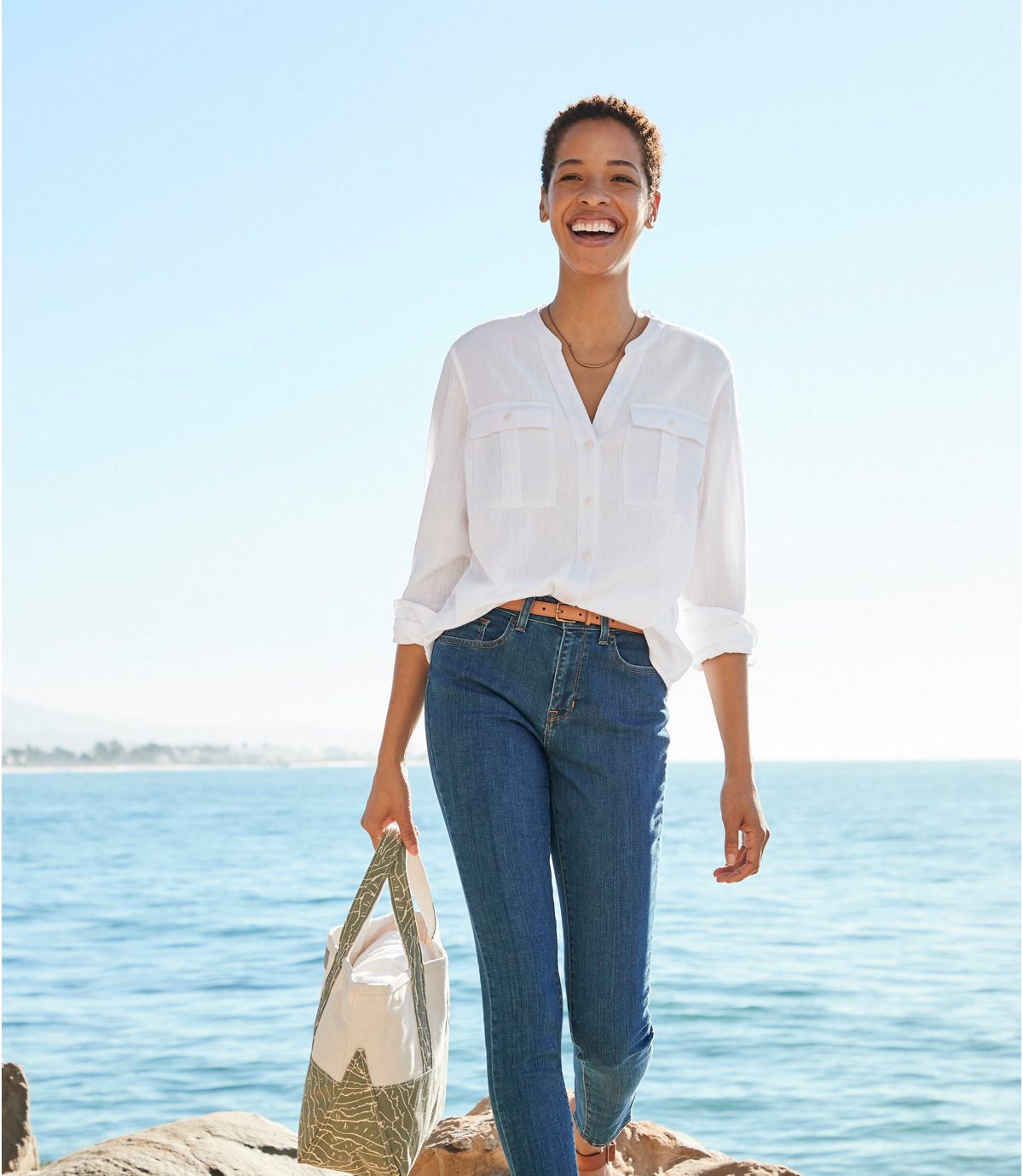 L.L.Bean Women's Soft Cotton Crinkle Shirt, Roll-Tab